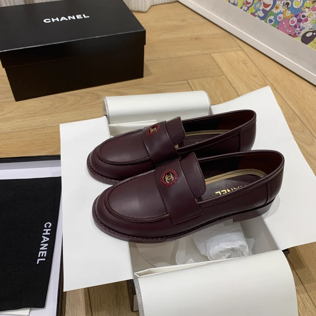 Burgundy Leather Loafers with Logo Accent image 1