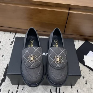 Quilted Denim Loafers with CC Logo Buckle image 1