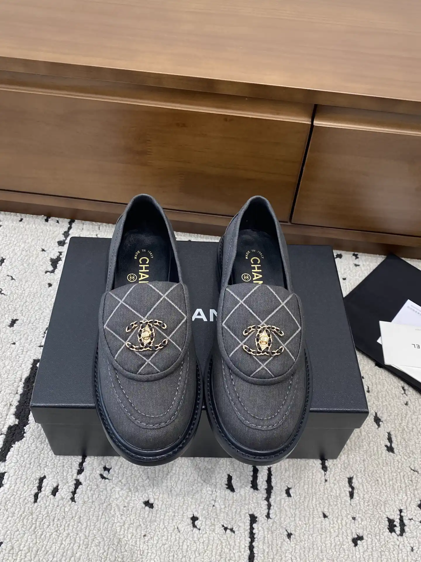 Quilted Denim Loafers with CC Logo Buckle image 1