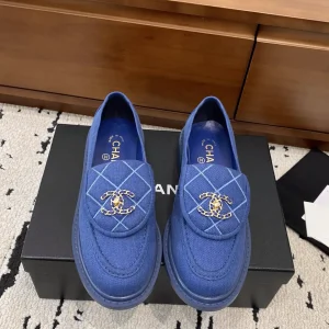 Blue Denim Quilted Loafers with CC Buckle image 1