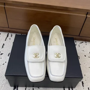 White Square Toe Loafers with Double C Buckle image 1