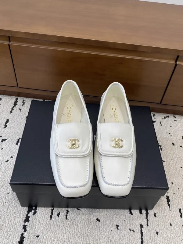 White Square Toe Loafers with Double C Buckle image 1