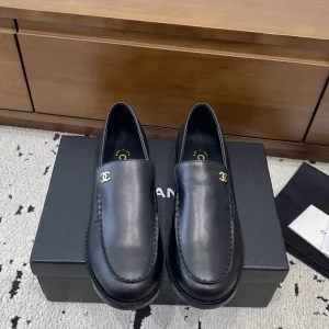 CHANEL Black Leather Loafers image 1