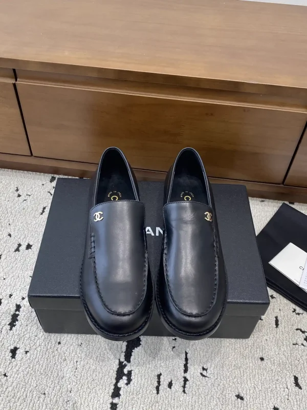 CHANEL Black Leather Loafers image 1