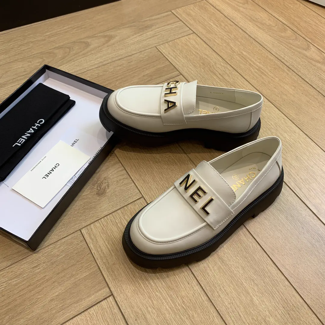 White Platform Loafers with Letter Accents image 1