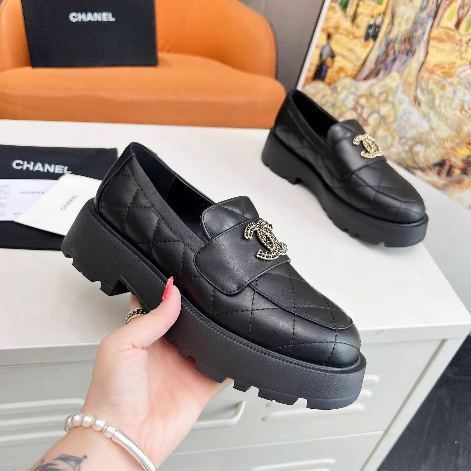 Quilted Platform Loafers with Logo Accent image 1