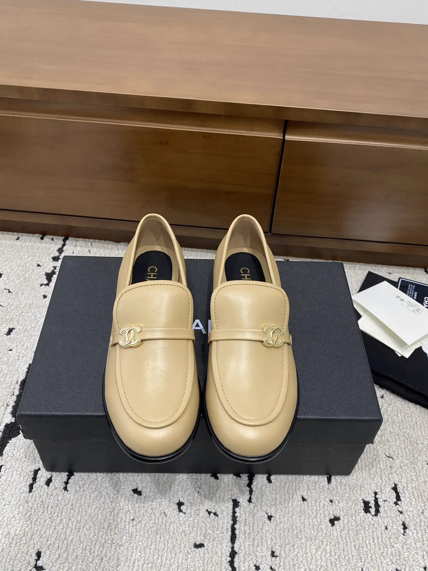 Women's Leather Loafers with Gold Logo Accent image 1