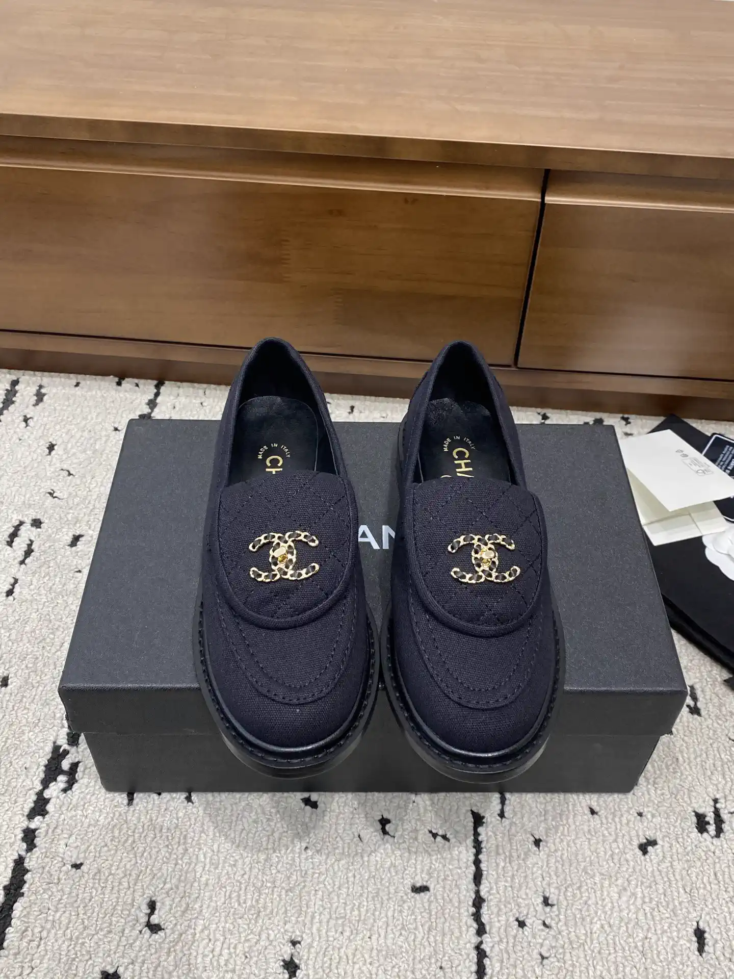 Quilted Loafer Shoes with Interlocking Buckle image 1