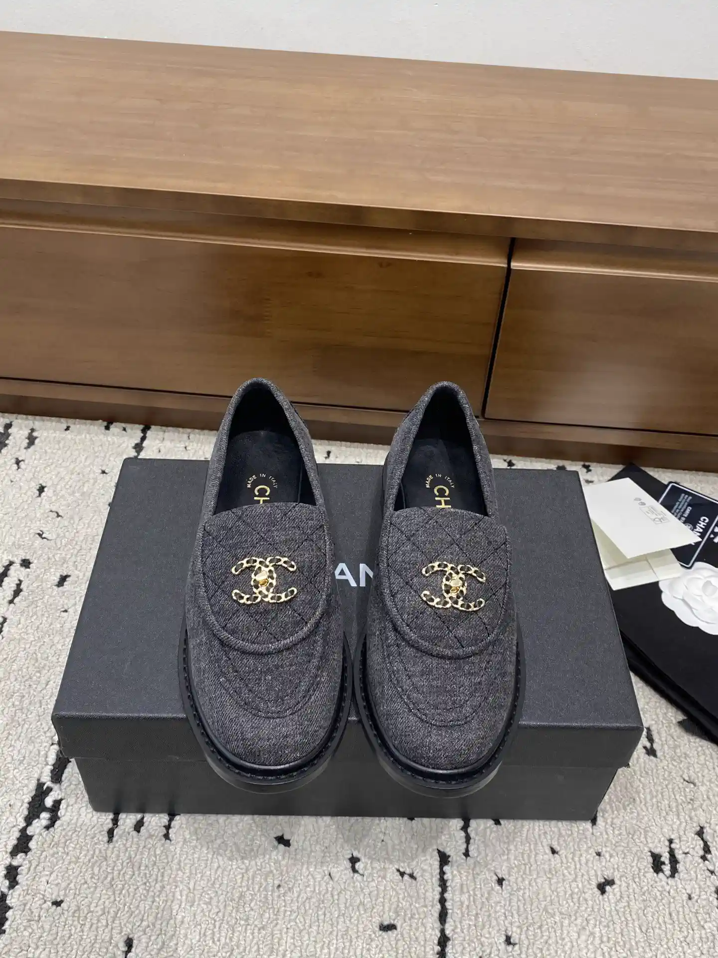 Quilted Loafer Shoes with Gold-Tone Logo Accent image 1