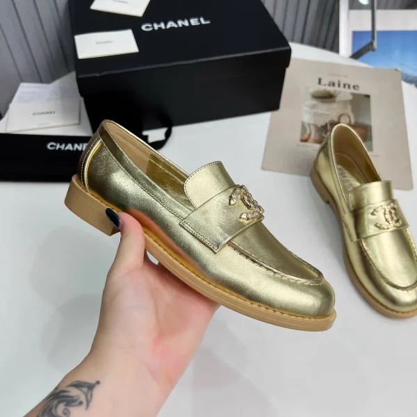 Gold Metallic Loafers with Decorative Buckle image 1
