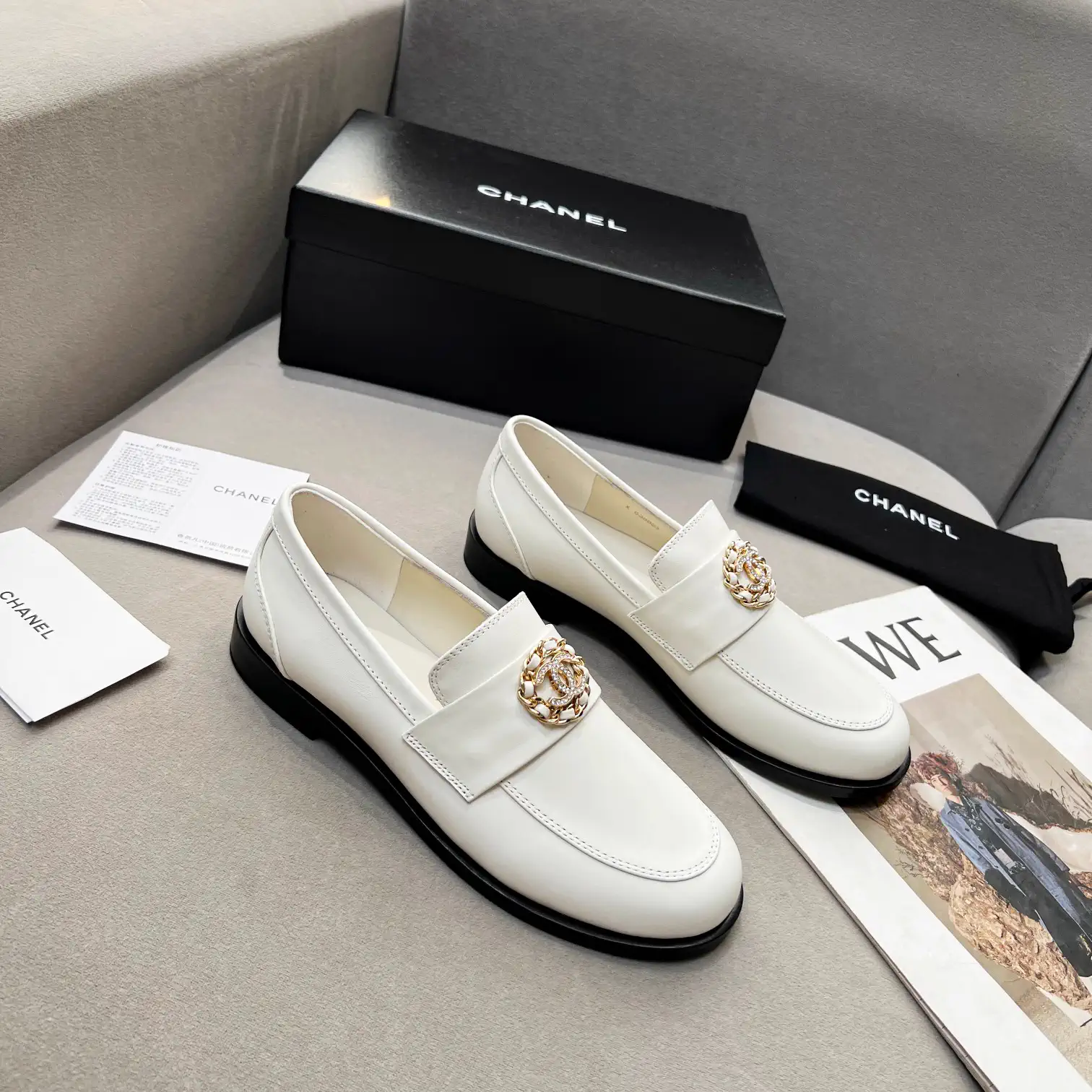 White Leather Loafers with Decorative Buckle image 1
