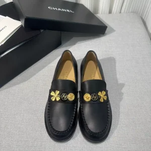 Black Leather Loafers with Decorative Charms image 1
