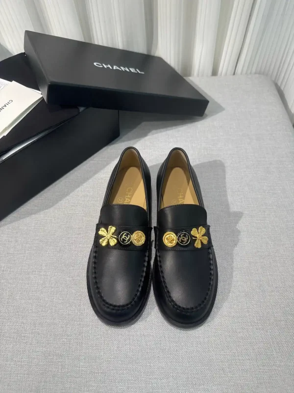 Black Leather Loafers with Decorative Charms image 1
