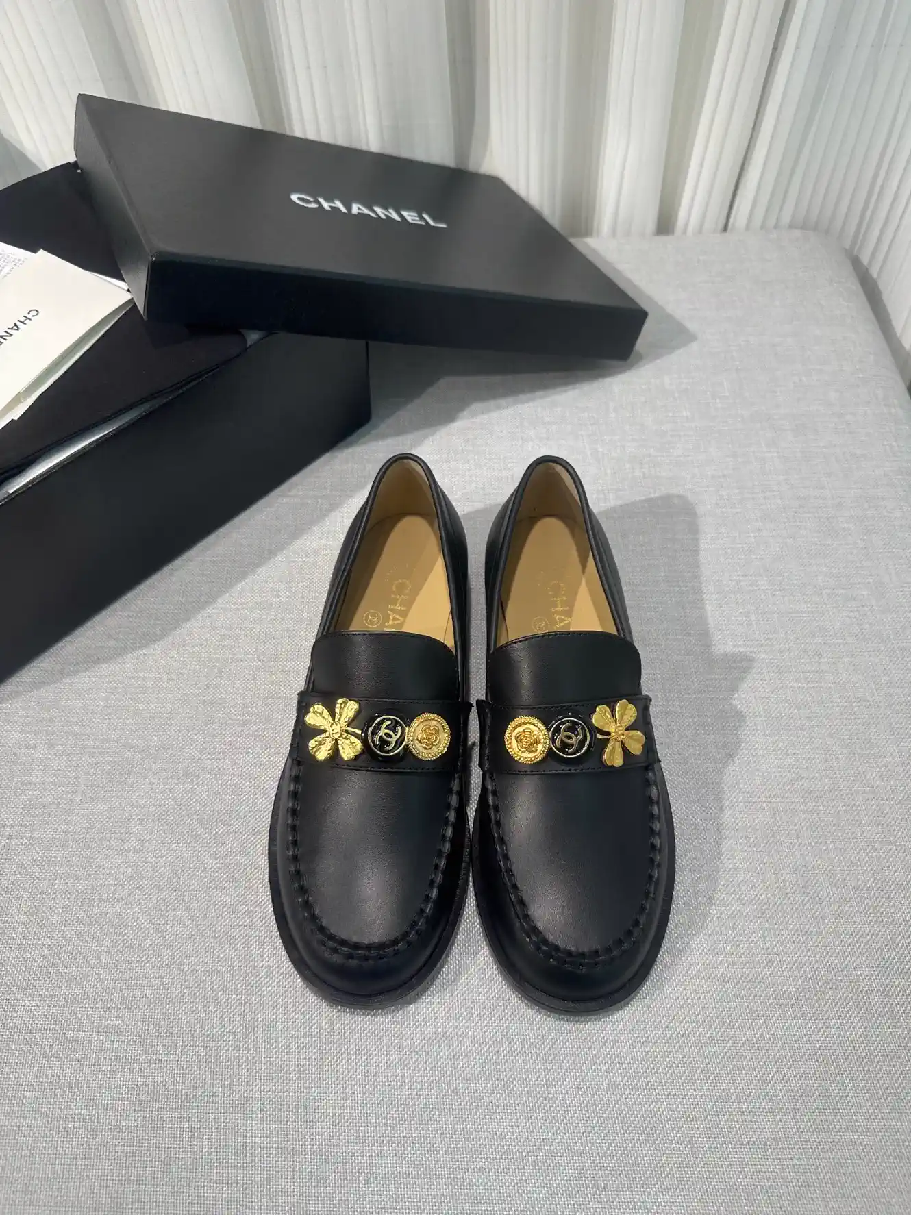 Black Leather Loafers with Decorative Charms image 1