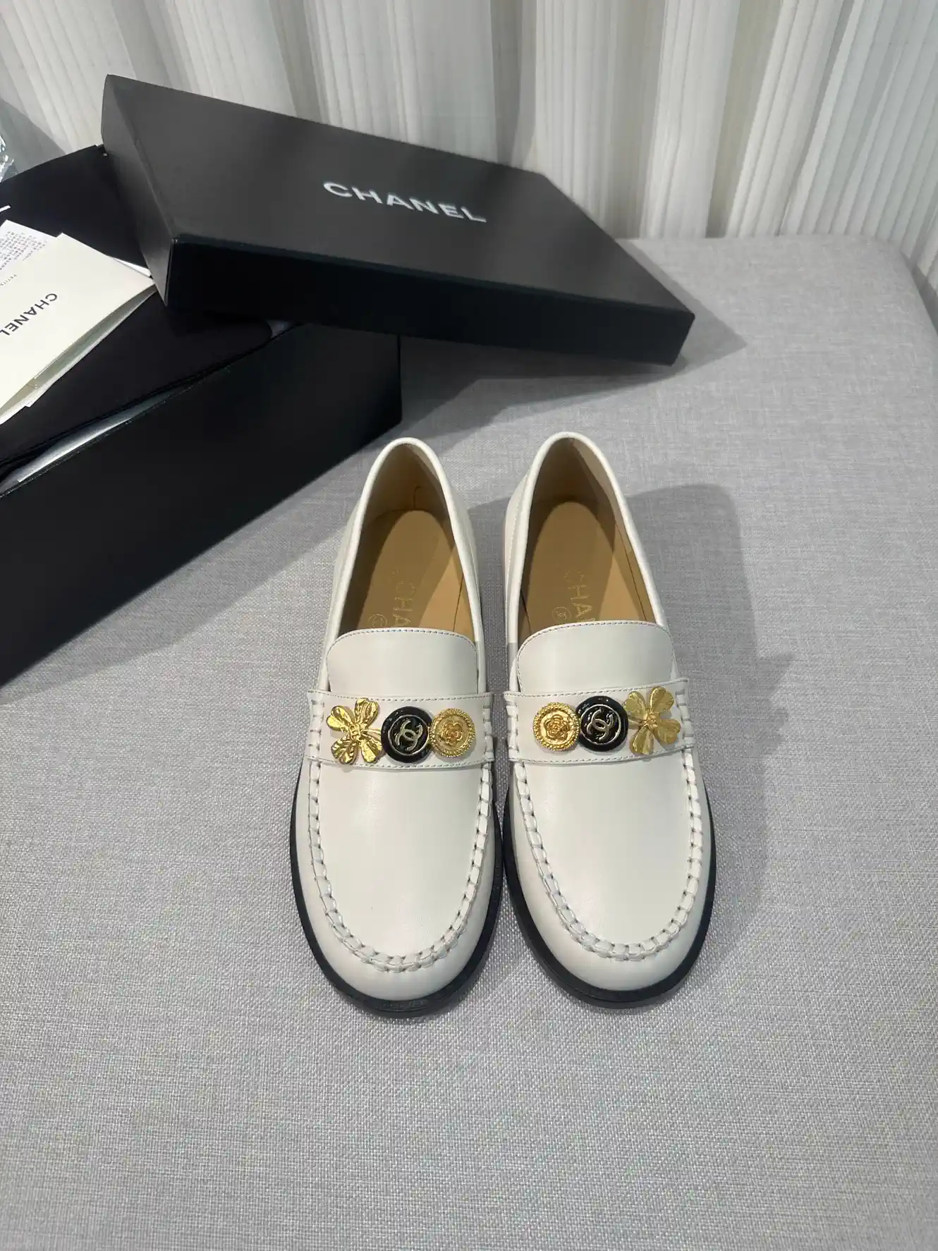 White Leather Loafers with Decorative Charms image 1