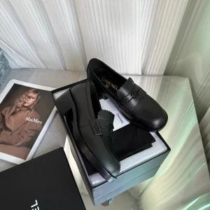 Classic Metal Square Buckle Leather Loafers image 1