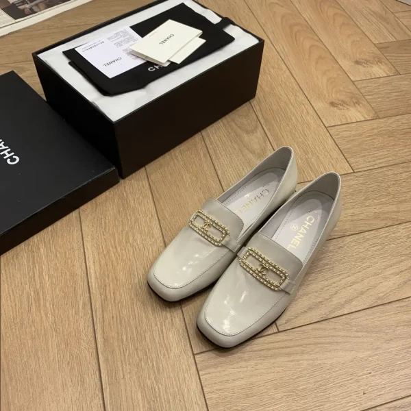 CHANEL Square Toe Chunky Heel Loafers with Chain Letter Buckle image 1