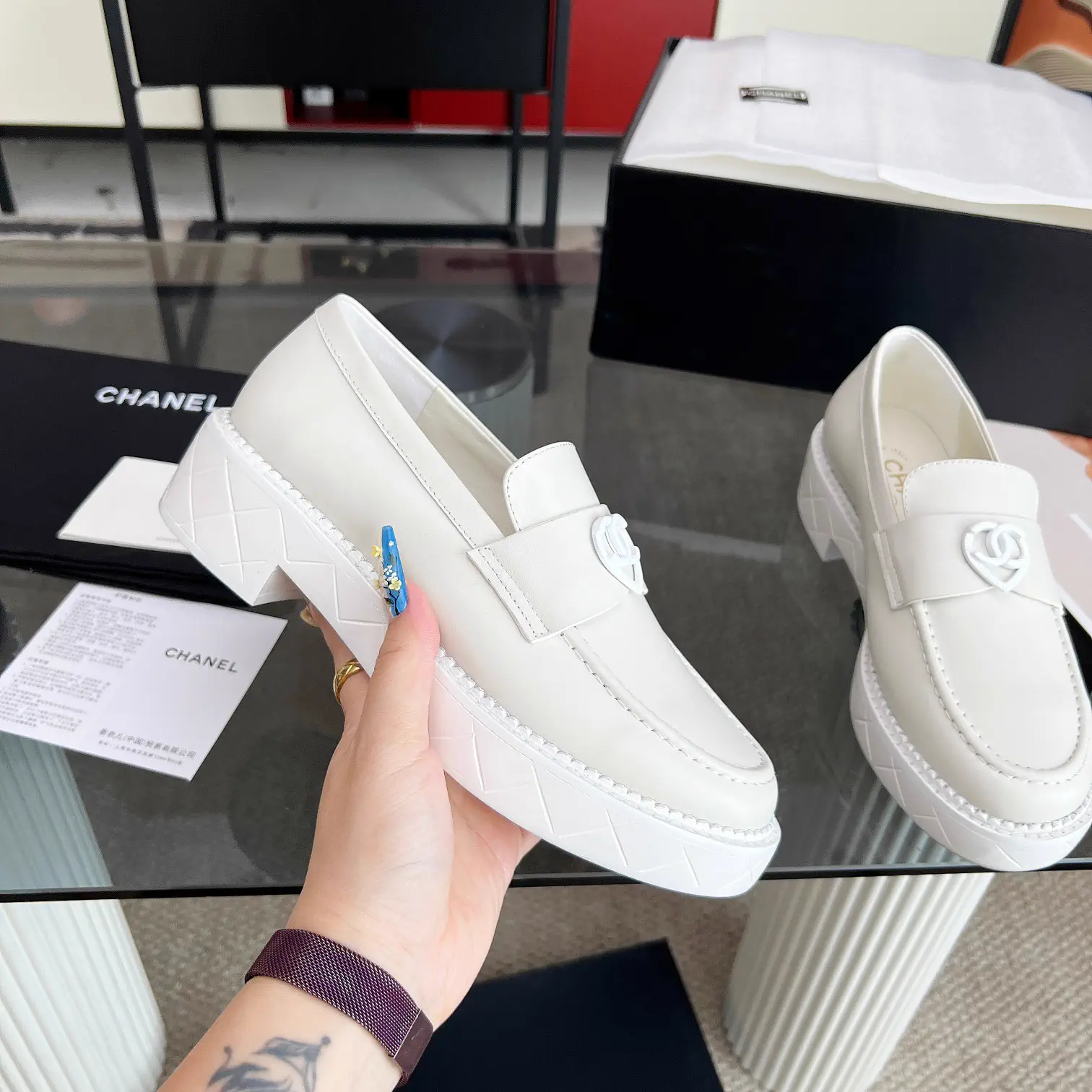 Heart Buckle Chunky Heel Loafers image 1