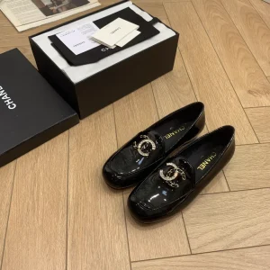 Patent Leather Square Toe Chunky Heel Loafers with Double C Buckle image 1