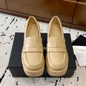 Beige Platform Loafers with Logo Accent image 1