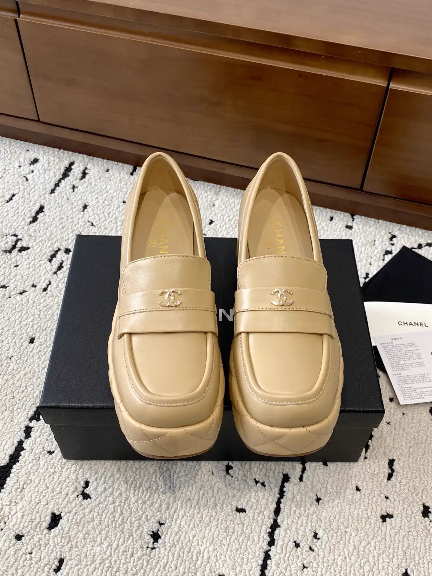 Beige Platform Loafers with Logo Accent image 1