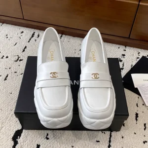 White Platform Loafers with Logo Accent image 1