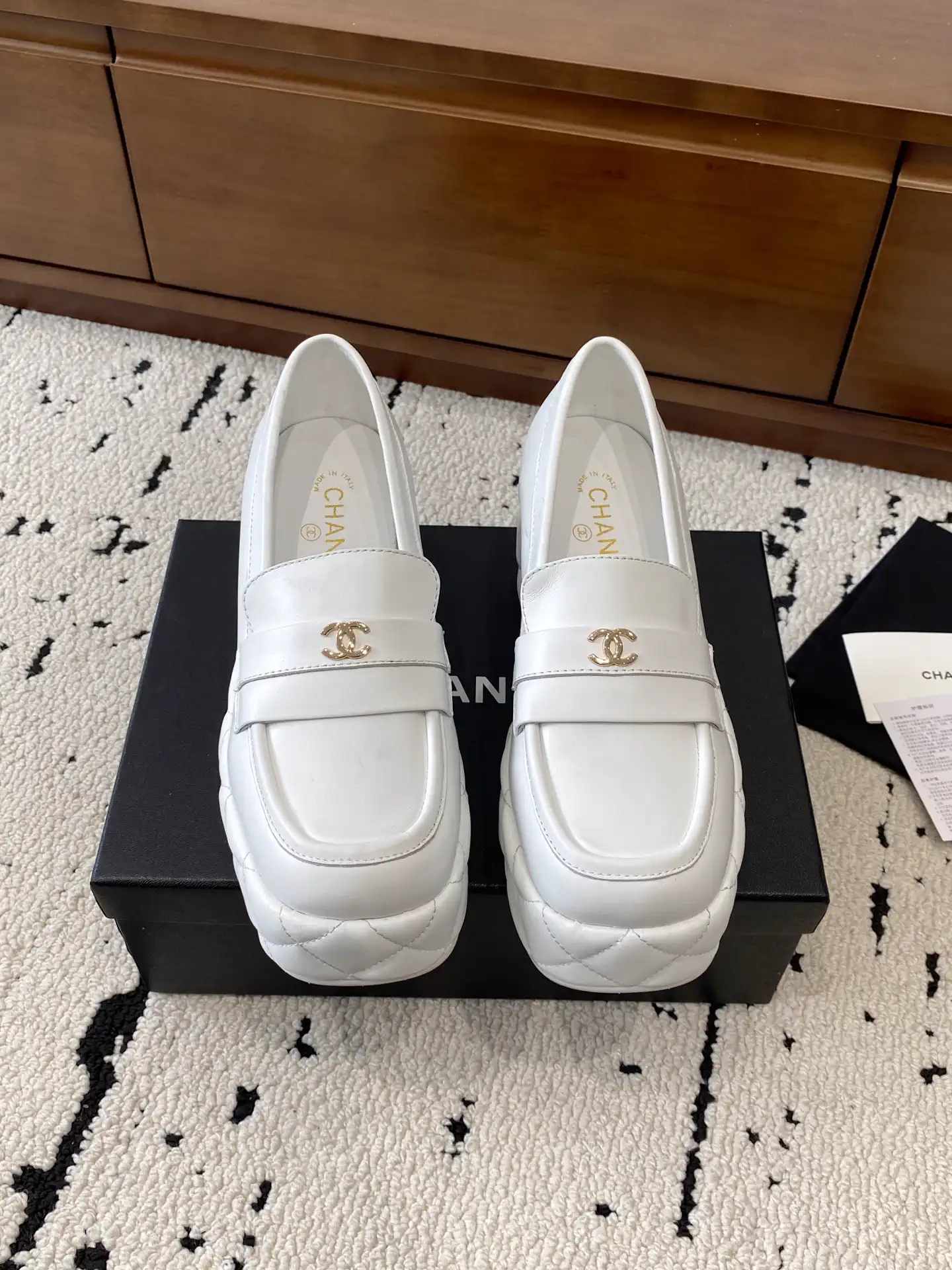 White Platform Loafers with Logo Accent image 1