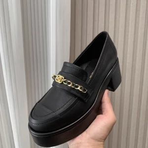 Black Platform Loafers with Gold Chain Detail image 1