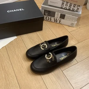 Black Patent Leather Square Toe Chunky Heel Loafers with Double C Buckle image 1