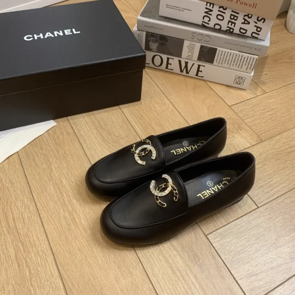 Black Patent Leather Square Toe Chunky Heel Loafers with Double C Buckle image 1