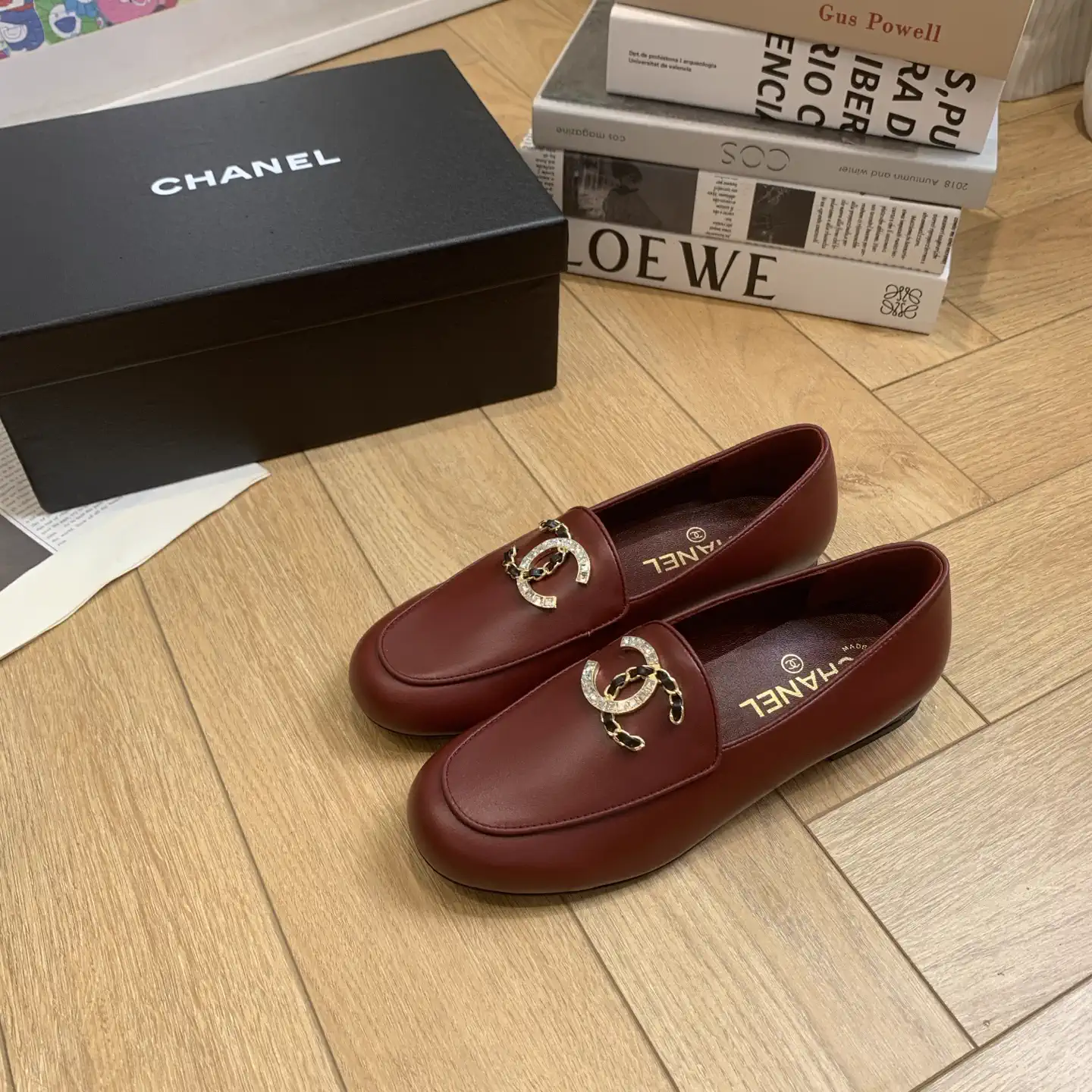 Square Toe Chunky Heel Loafers with Double C Buckle image 1