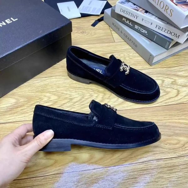 CHANEL Women's Suede Loafers with Gold-Tone Logo Accent image 1