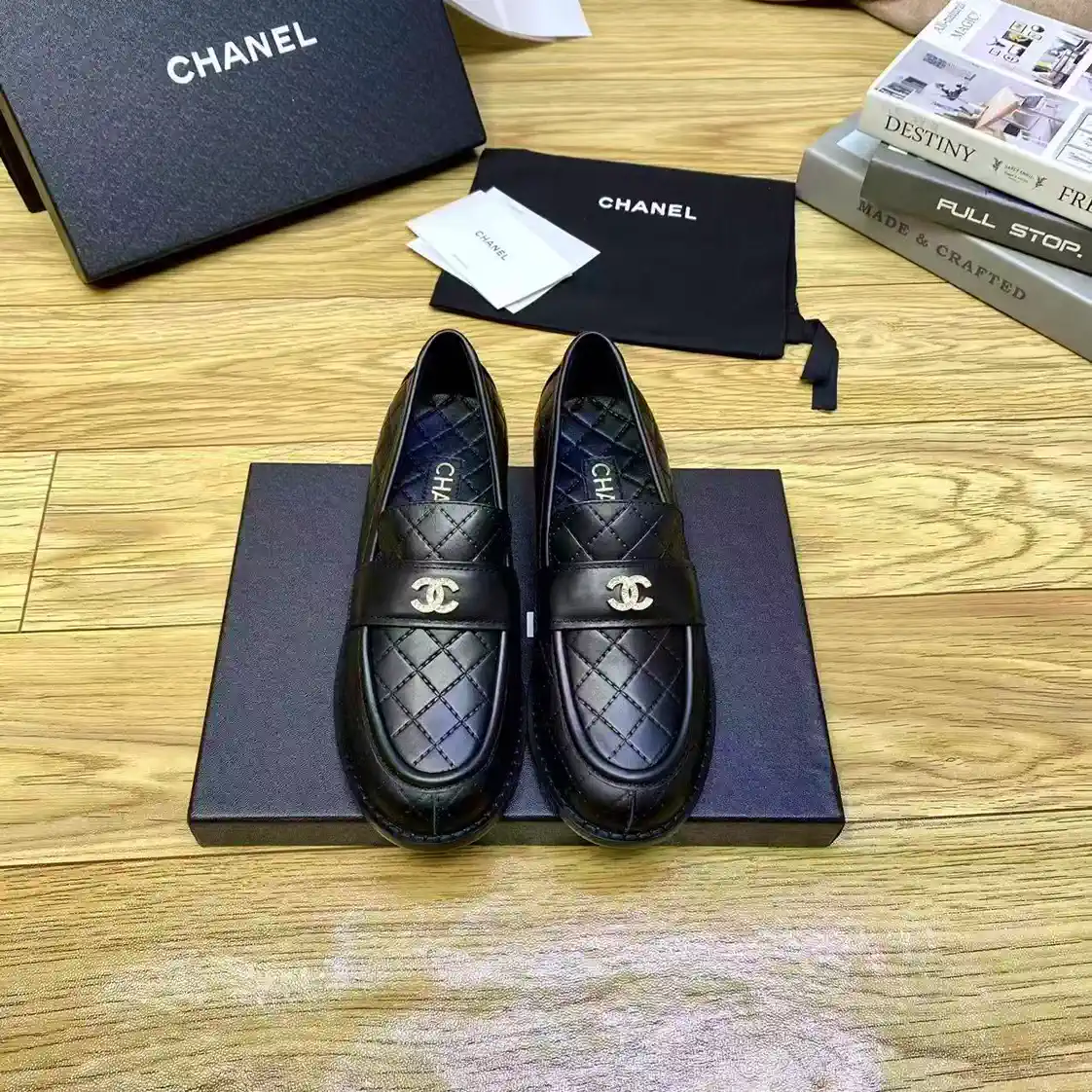 Quilted Leather Loafers with CC Logo image 1