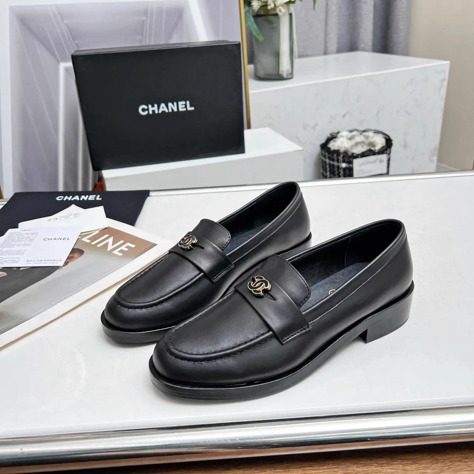 Women's Leather Loafers with Double C Buckle image 1