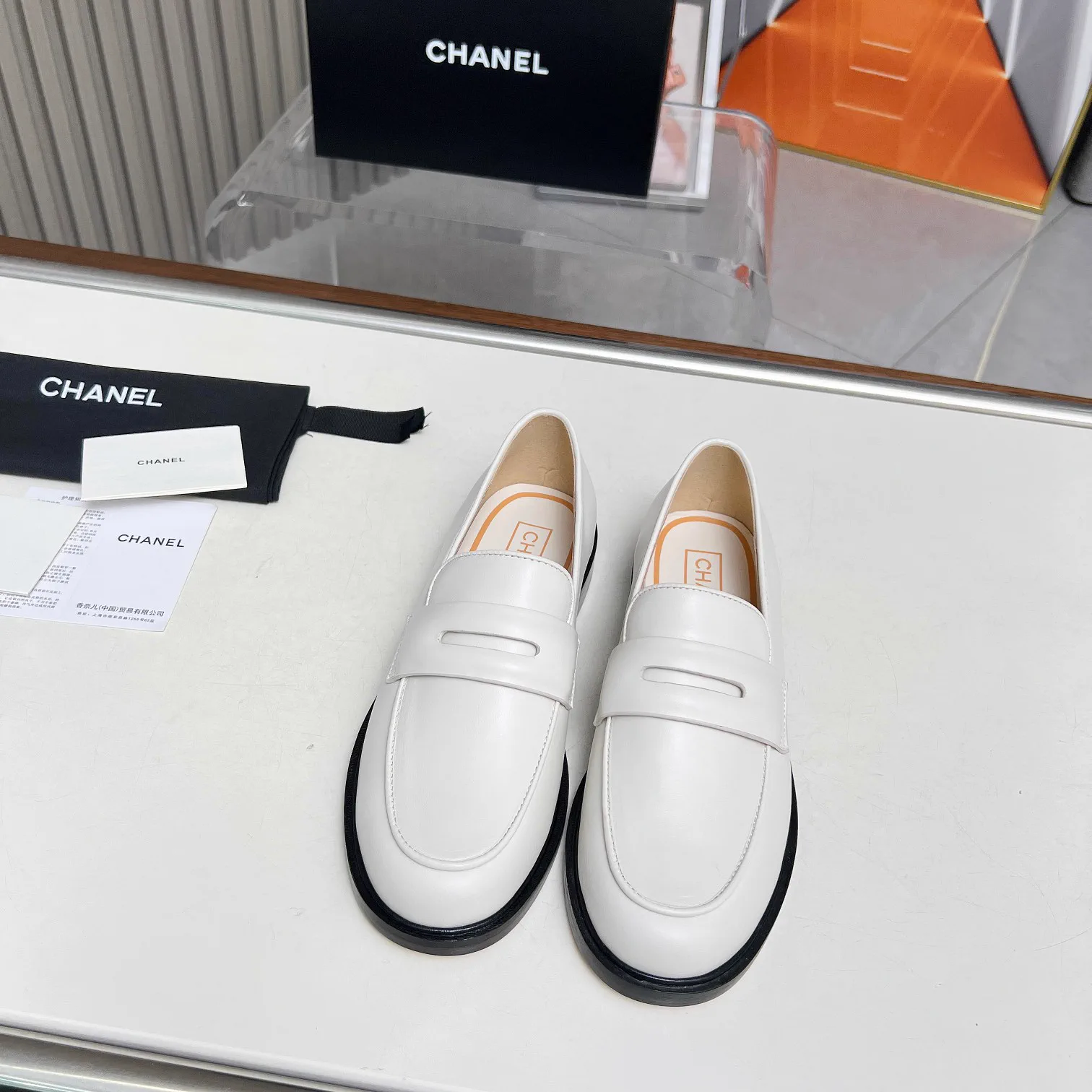 White Leather Penny Loafers image 1