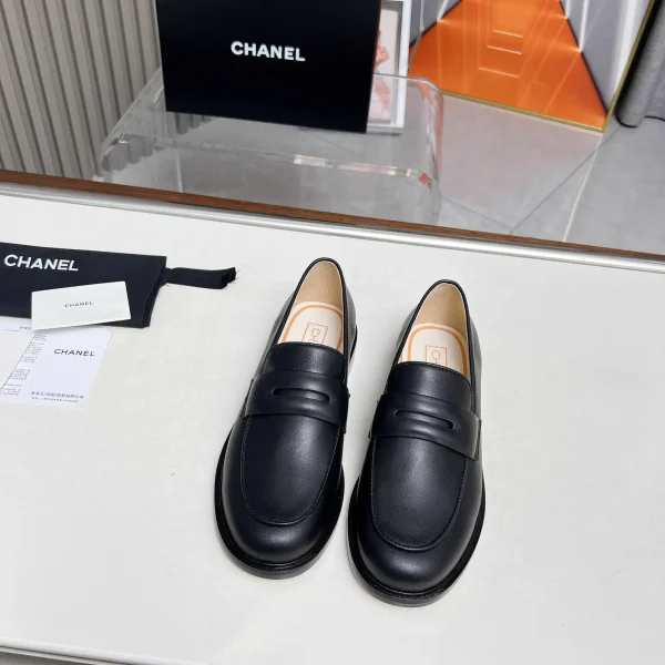 CHANEL Black Leather Loafers image 1