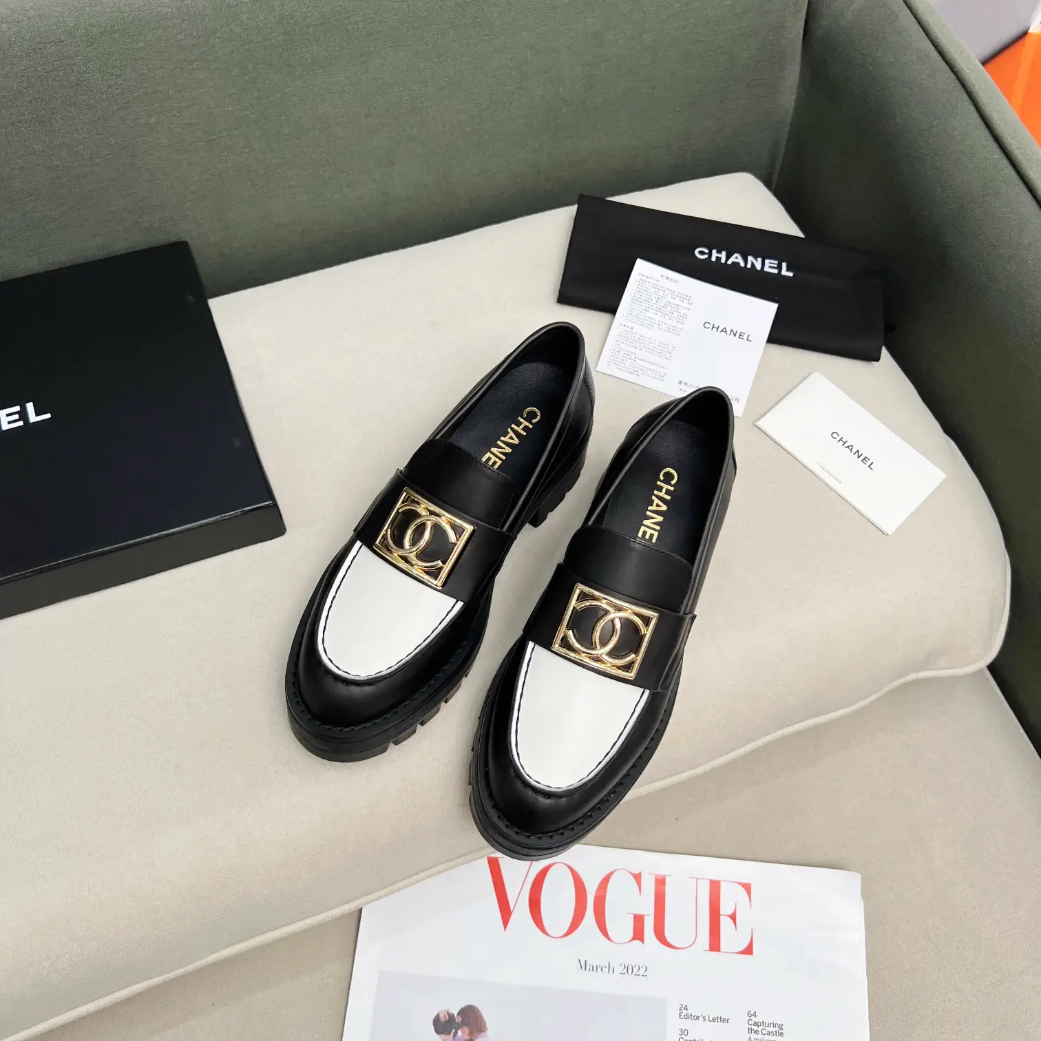 Women's Two-Tone Platform Loafers with Gold Buckle image 1