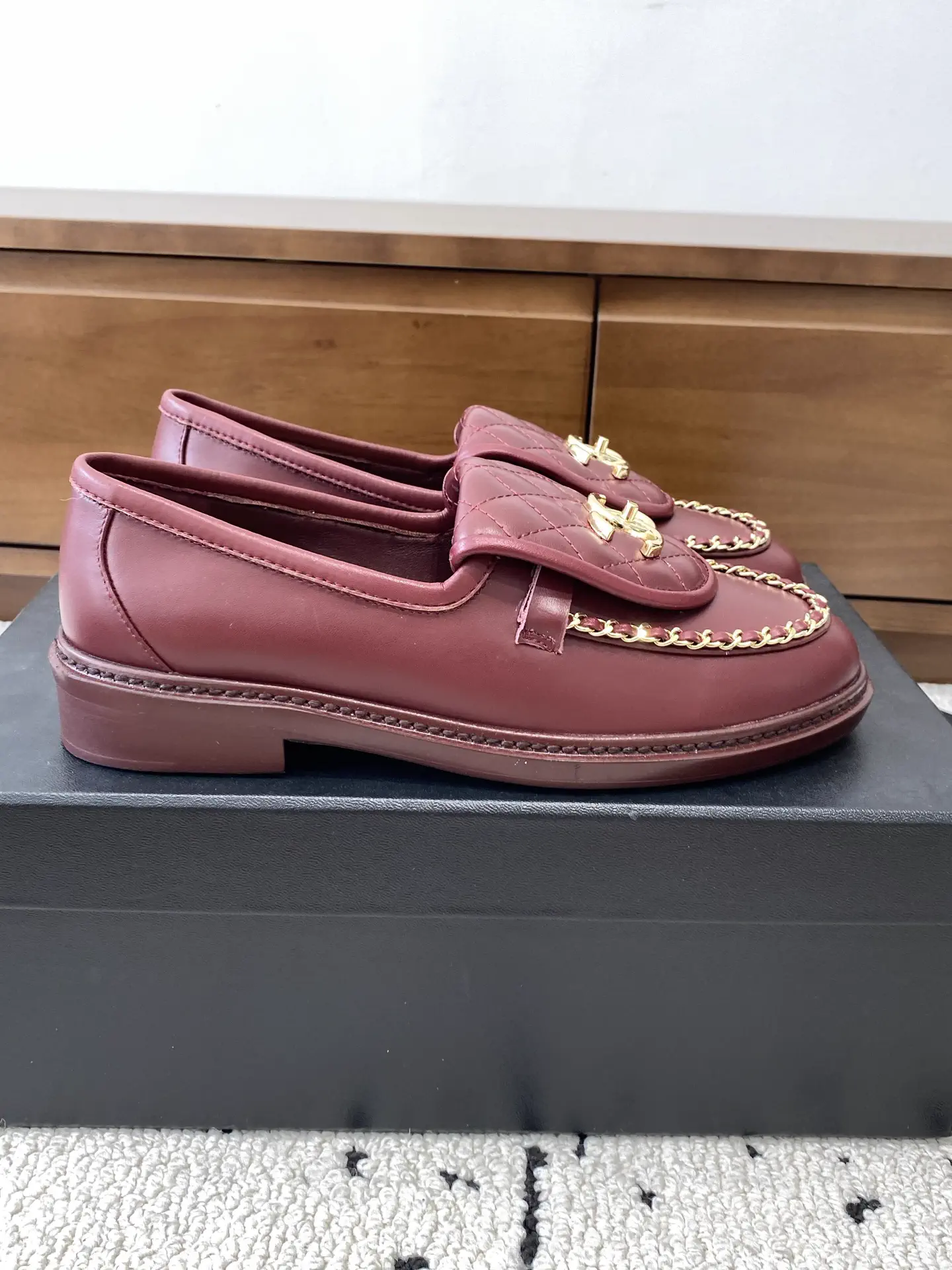 Quilted Leather Loafers with Gold Hardware image 1