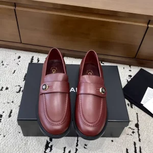 Burgundy Leather Loafers with Button Decor image 1