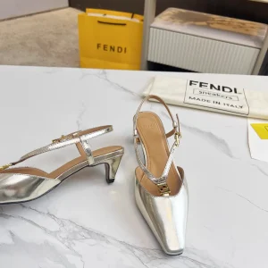 Fendi Silver Slingback Kitten Heel Shoes image 1