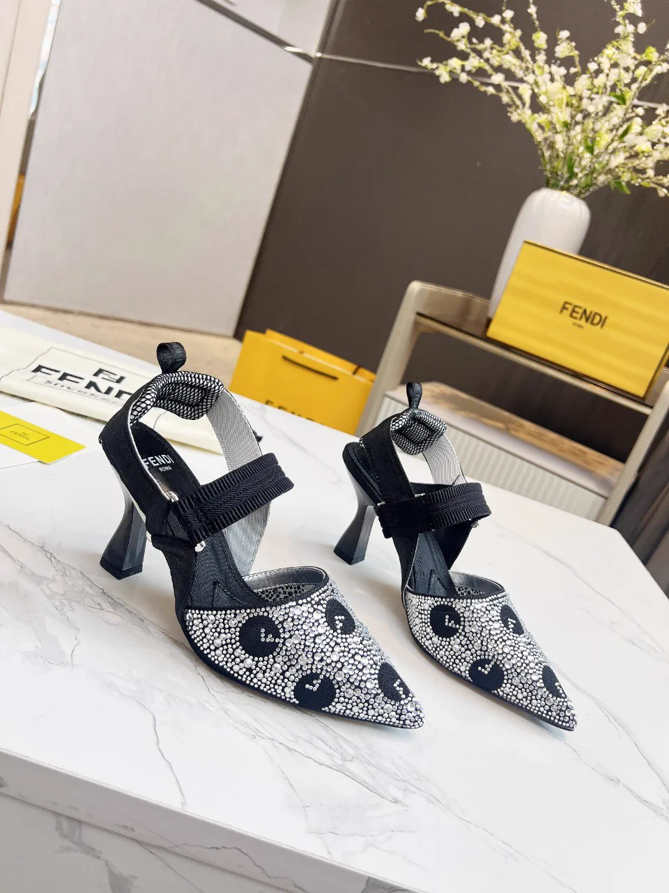 Rhinestone Decorated Slingback High Heel Shoes image 1