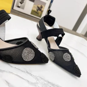 Women's Pointed Toe Slingback Heels with Beaded Decor image 1