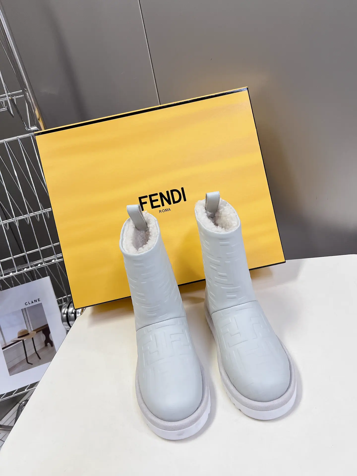 FENDI Women's Embossed Leather Shearling Lined Winter Snow Boots image 1