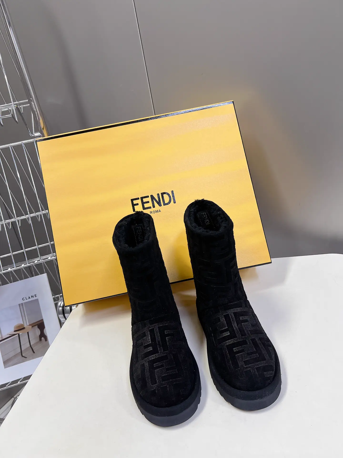 FENDI Women's FF Embossed Cowhide Wool Lined Winter Snow Boots image 1