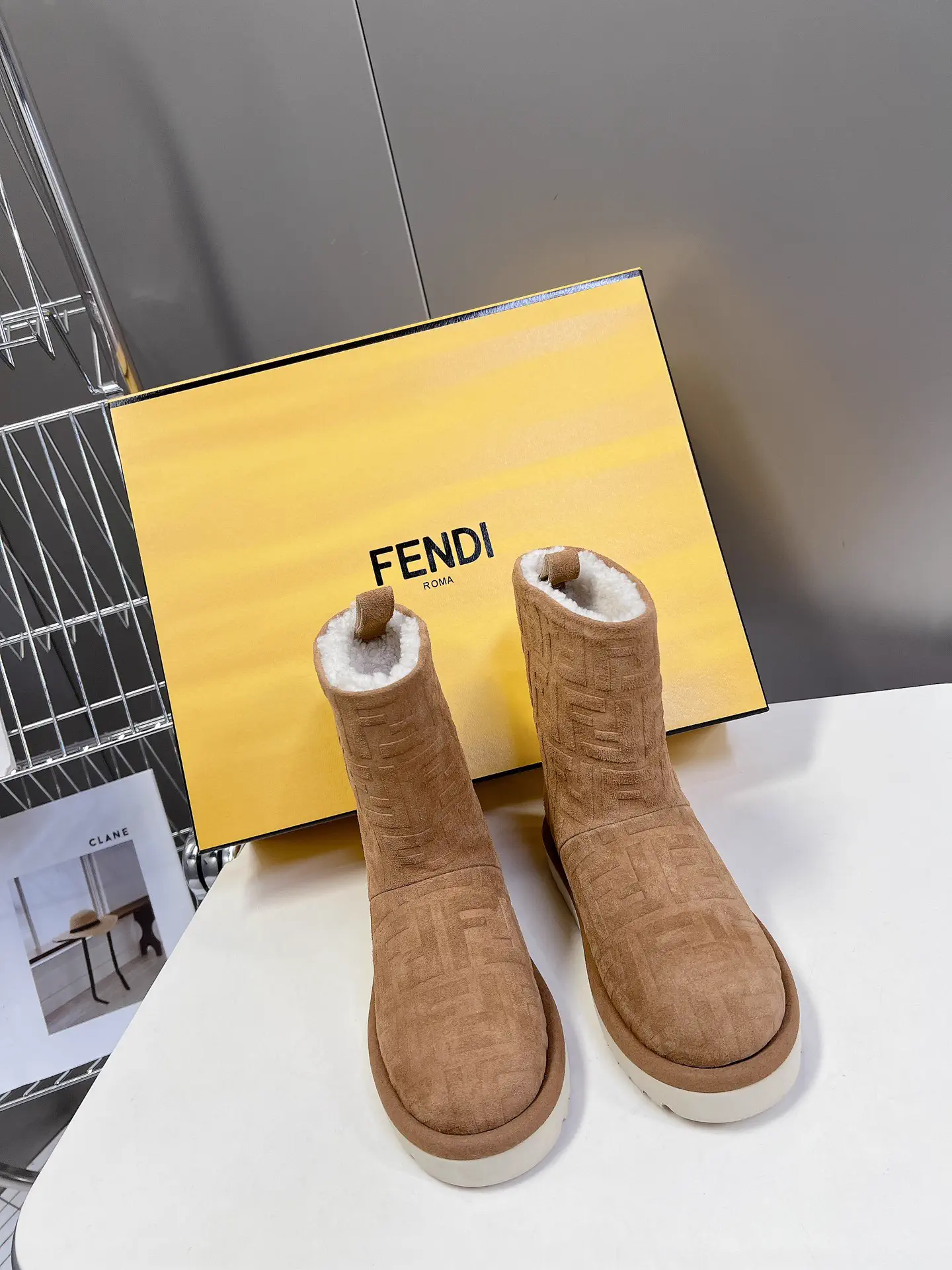 FENDI Women's Embossed Cowhide Shearling Lined Winter Snow Boots image 1