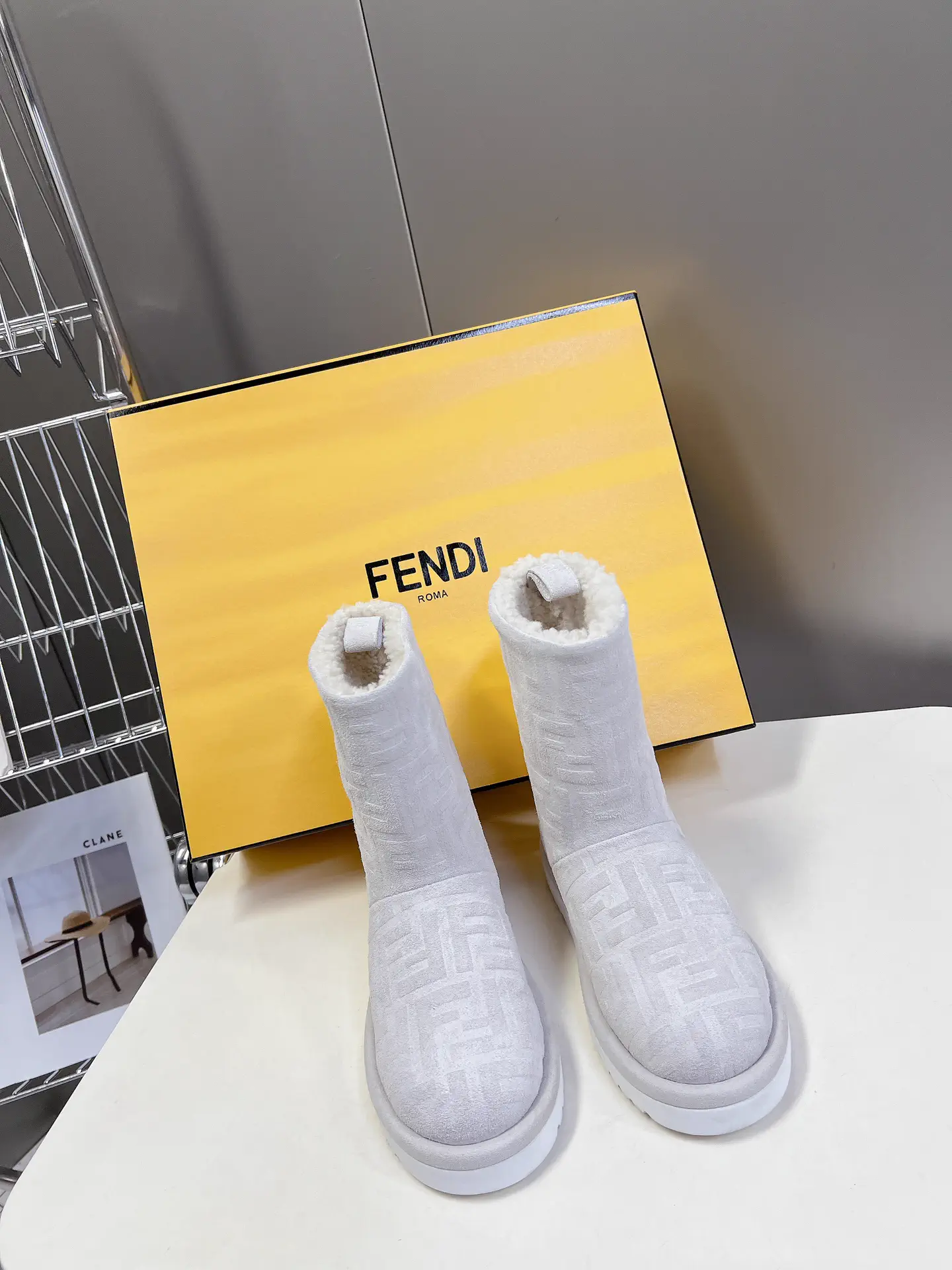 FENDI Women's FF Embossed Cowhide Shearling Lined Winter Snow Boots image 1