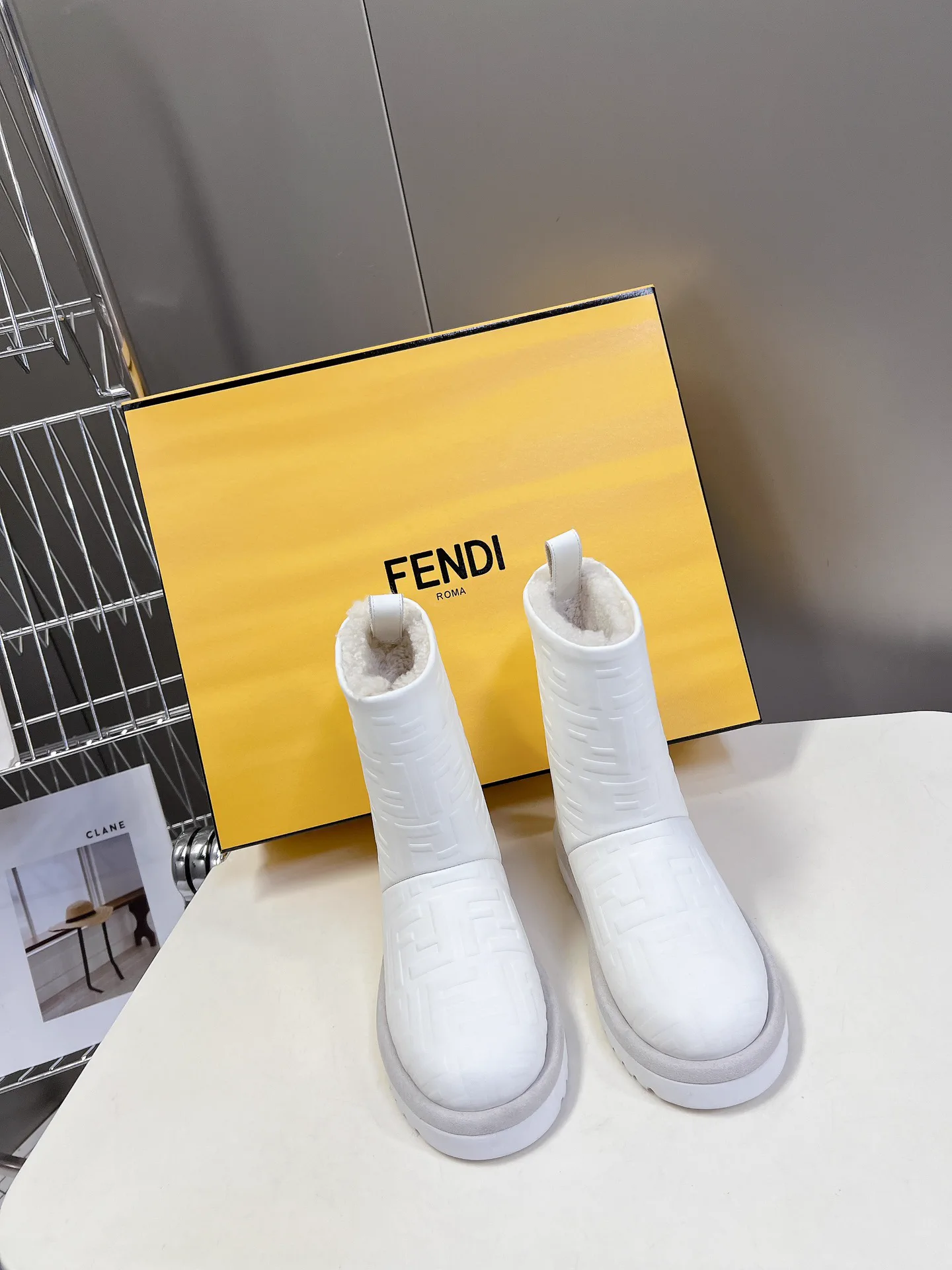 FENDI Women's Embossed Leather Shearling Lined Snow Boots image 1