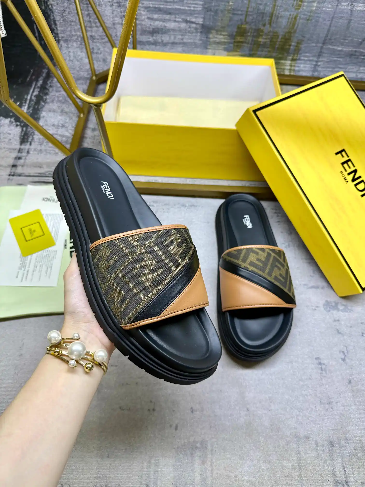 FENDI Wide Padded Strap Slide Sandals image 1