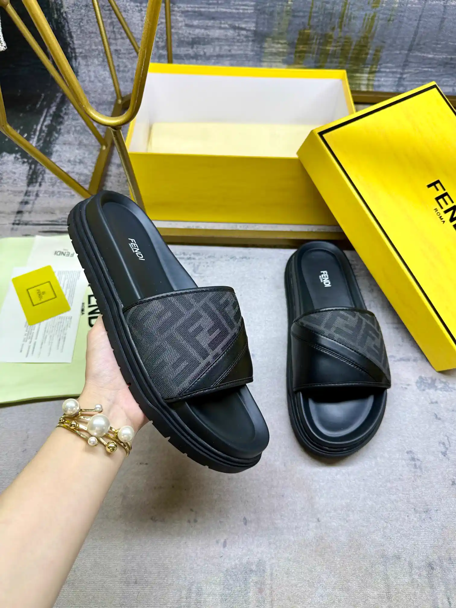 FENDI Wide Padded Strap Slide Sandals image 1