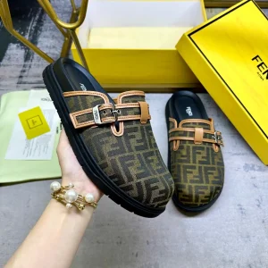 FENDI Men's Round Toe Flat Mule Slippers with FF Jacquard image 1